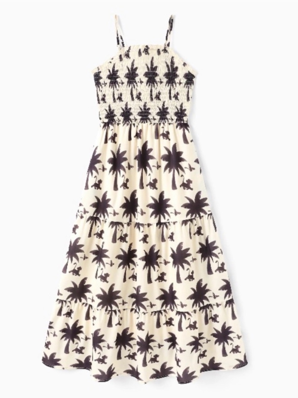 Disney Lion King • Smocked Tropical Palm Print Maxi Dress in Cream and Black